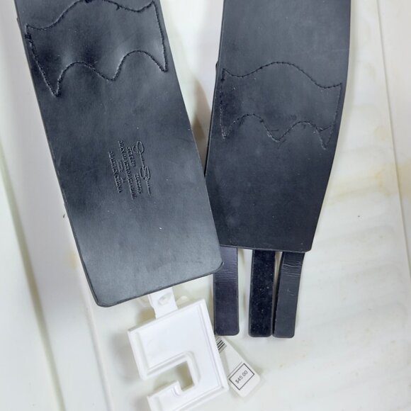 JESSICA SIMPSON Wide Black Faux Leather Belt Triple Buckle Studded Details Women - Picture 9 of 12